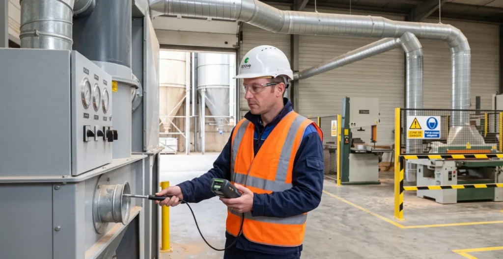 Auditeur inspectant des équipements industriels en fonctionnement dans une installation classée ICPE Auditeur inspectant des équipements industriels en fonctionnement dans une installation classée ICPE